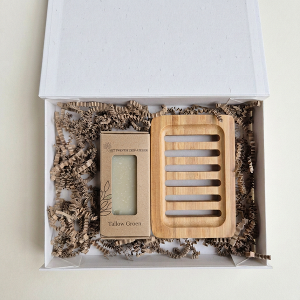 Cadeaupakket met Tallow Groen en bamboe zeepbakje